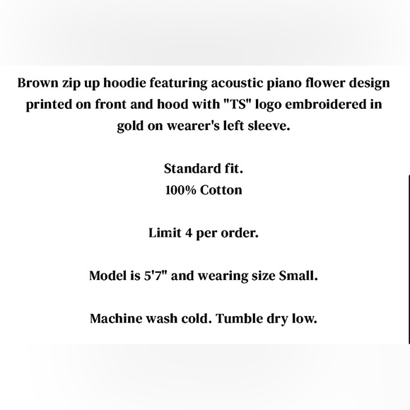 BRAND NEW Taylor Swift The Eras Tour Acoustic Piano Brown Zip Up Hoodie - Picture 6 of 13